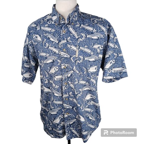 Men's Hawaiian Shirt Large Blue Fish - Picture 3 of 10